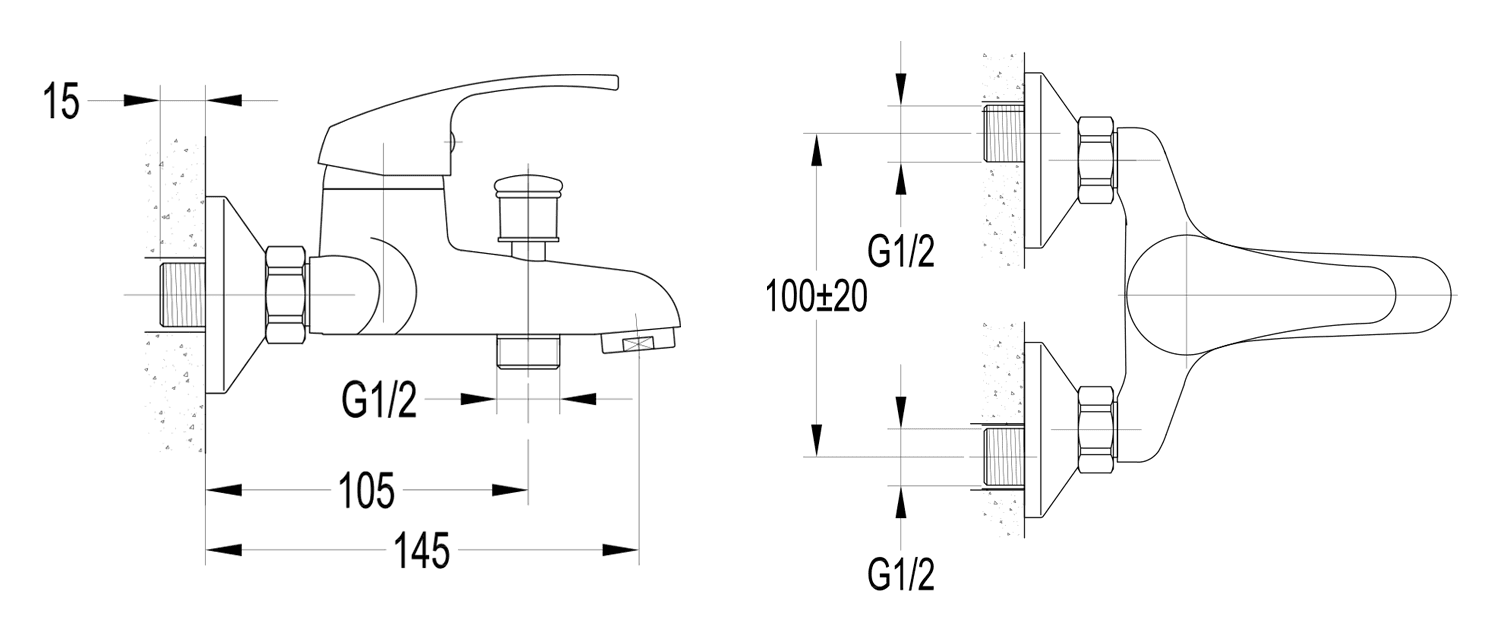 AQUALINE bateria wannowa 100mm, bez prysznica, chrom