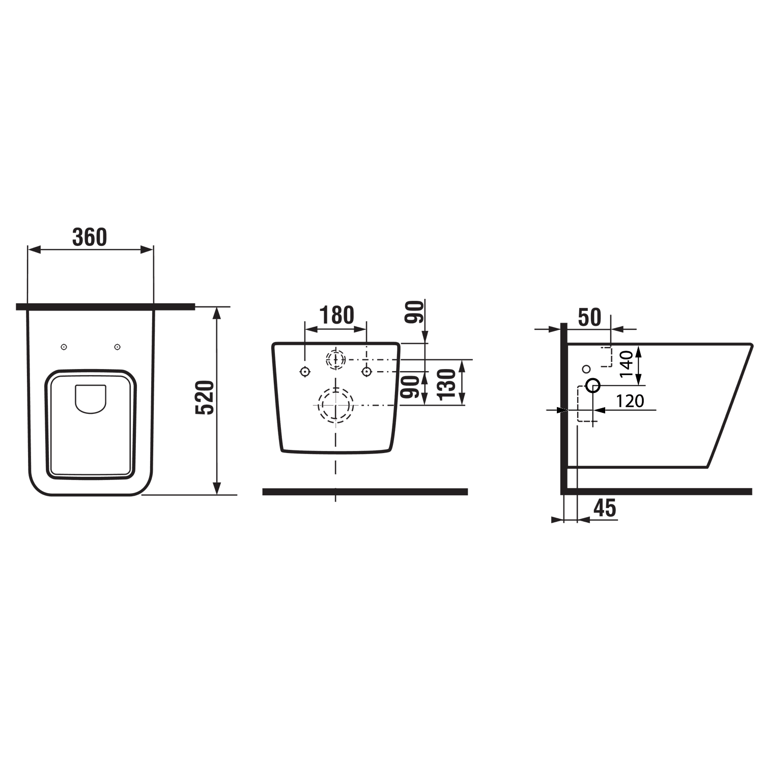 PORTO WC wiszące Rimless z bidetem i baterią 36x52 cm