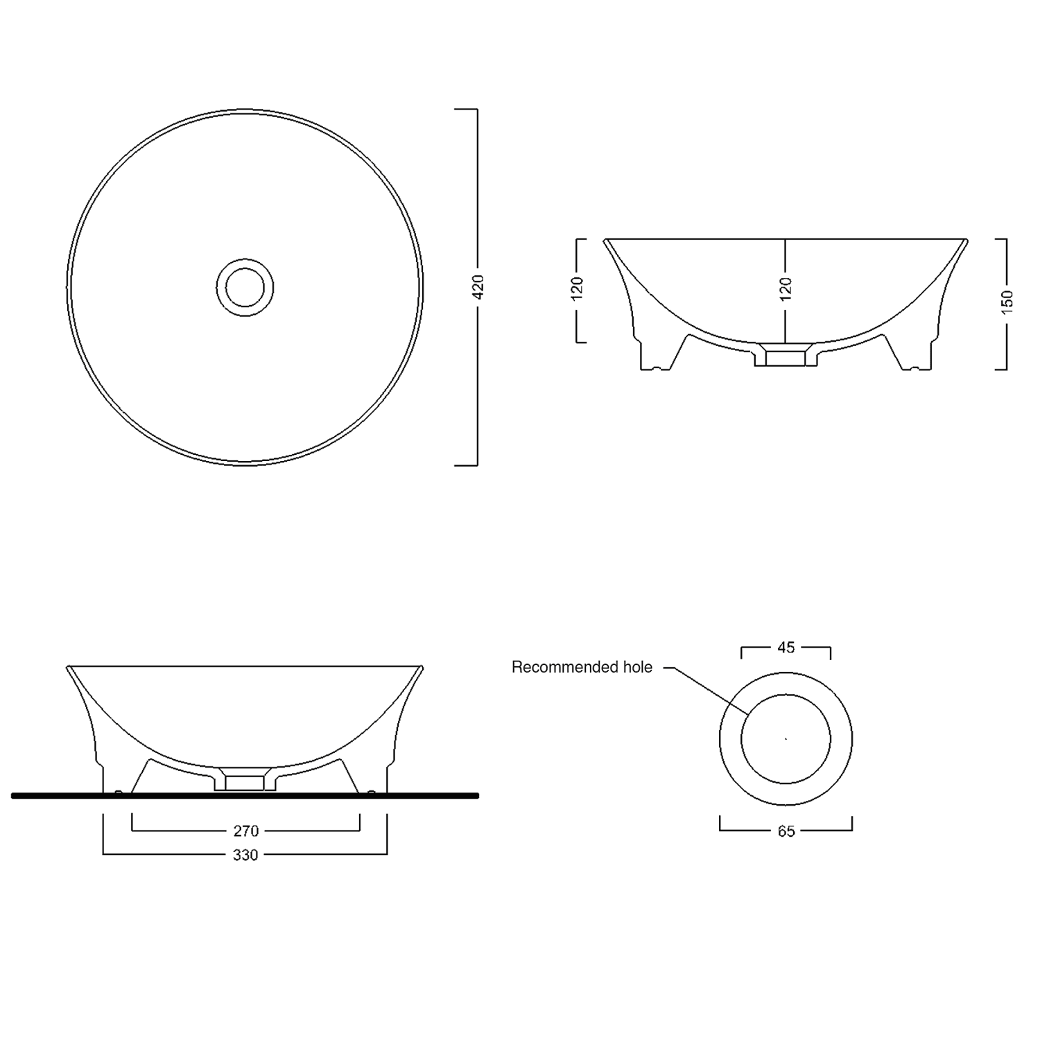 IDEA umywalka ceramiczna nablatowa 42 cm bez przelewu
