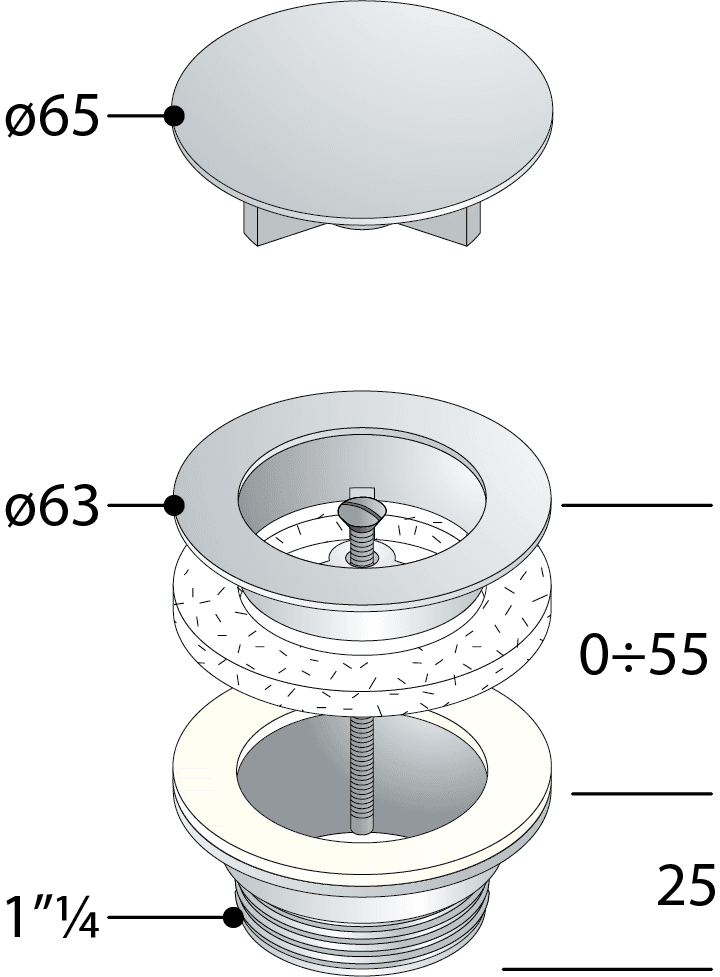 Korek umywalkowy 5/4", duży grzybek, chrom, niezamykany