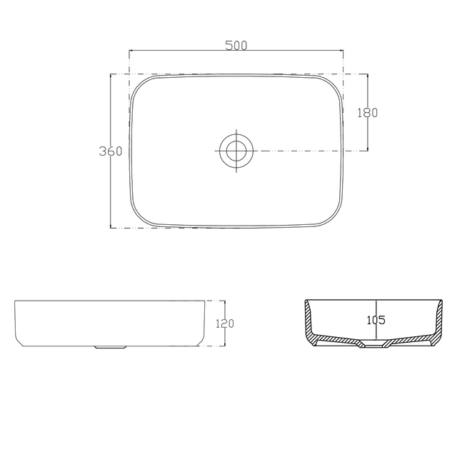 INFINITY RECTANGLE ceramiczna umywalka nablatowa 50x36 cm