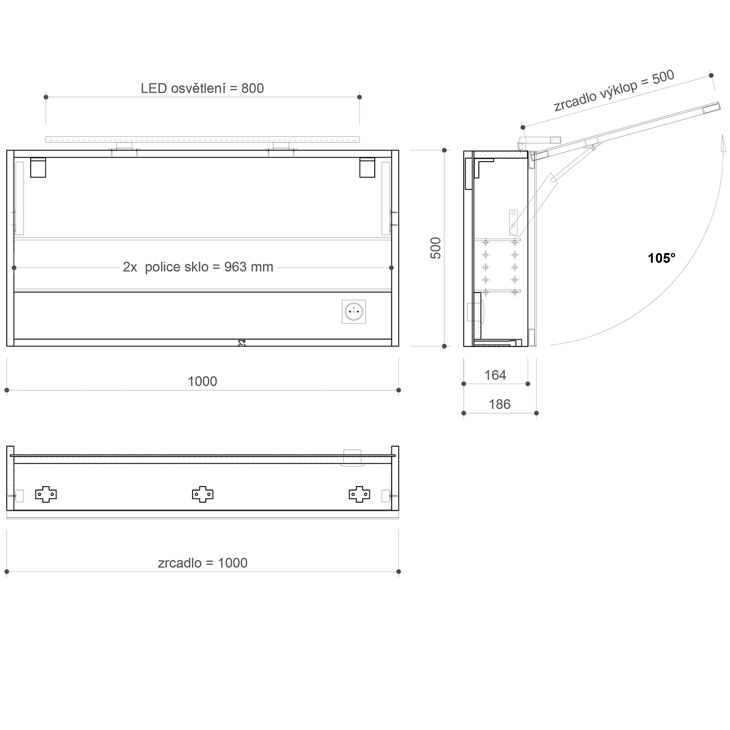 CLOE szafka z lustrem i oświetleniem LED 100x50cm dąb srebrny
