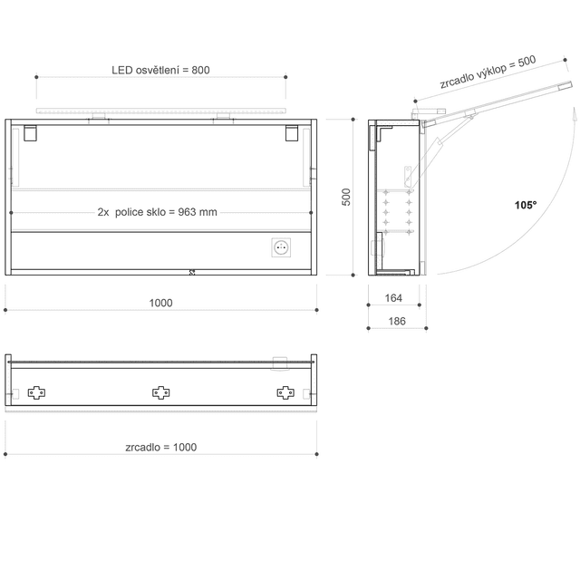 CLOE szafka z lustrem i oświetleniem LED 100x50cm dąb srebrny