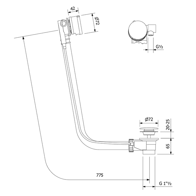 MARBLE automatyczny odpływ z napełnianiem 775mm, chrom