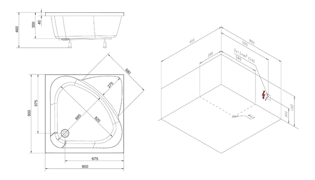 CARMEN brodzik prysznicowy 90x90cm głęboki z akrylu
