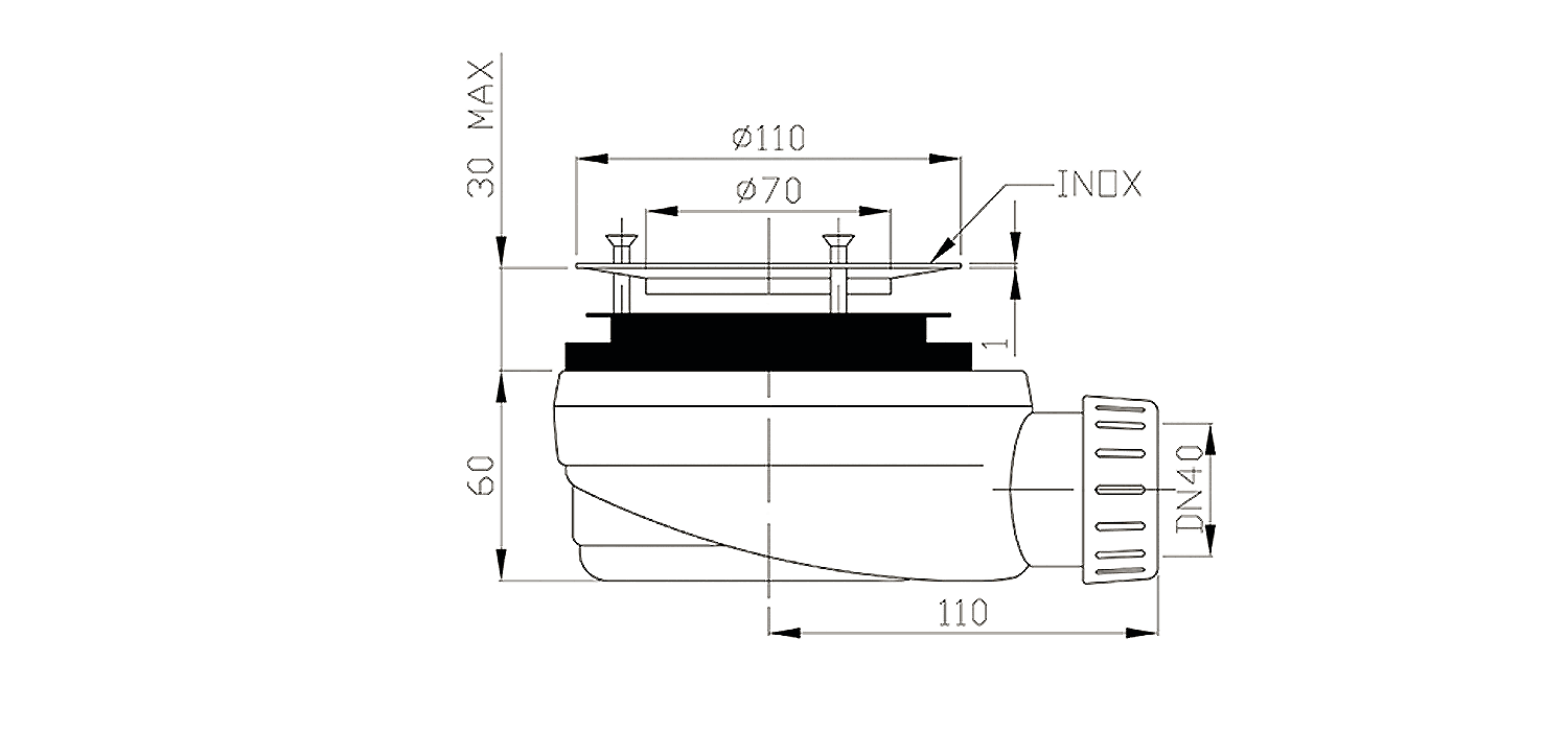 Niski syfon do brodzików 90mm z nierdzewnym kołnierzem
