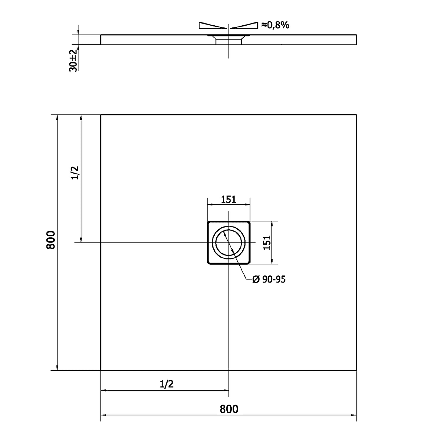 FLEXIA kompozytowy brodzik docinany 80x80x3cm