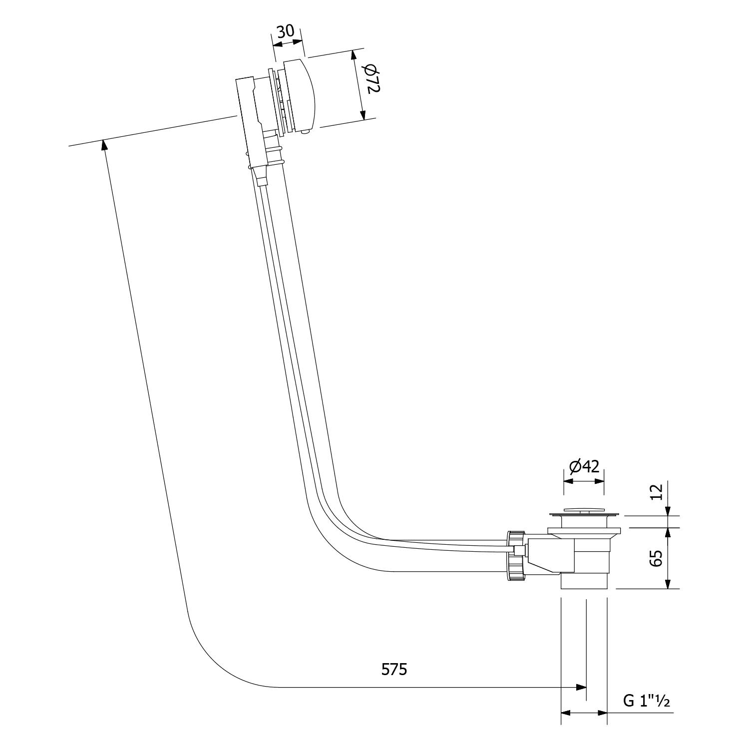 Zestaw odpływowy z korkiem automatycznym 575mm Ø42mm mosiądz