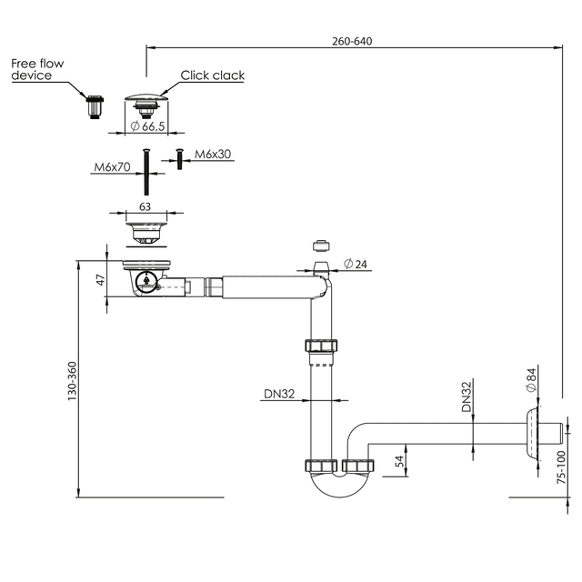 URBINO syfon umywalkowy oszczędzający miejsce klik-klak 32 mm