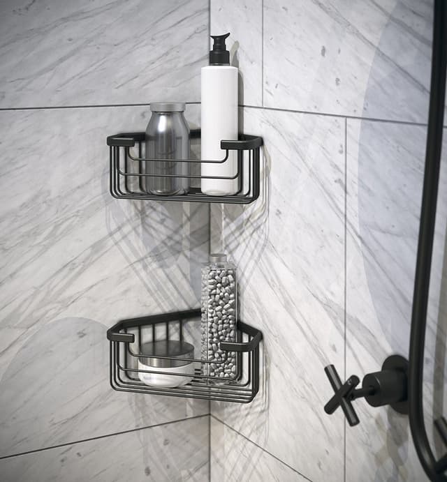 SMART półka narożna do kabiny prysznicowej, czarny mat, 200x80x151mm