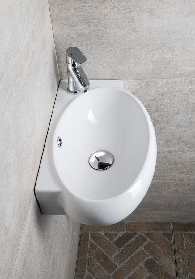 RIBERA umywalka ceramiczna 43x28,5 cm, ścienna z otworem na baterię