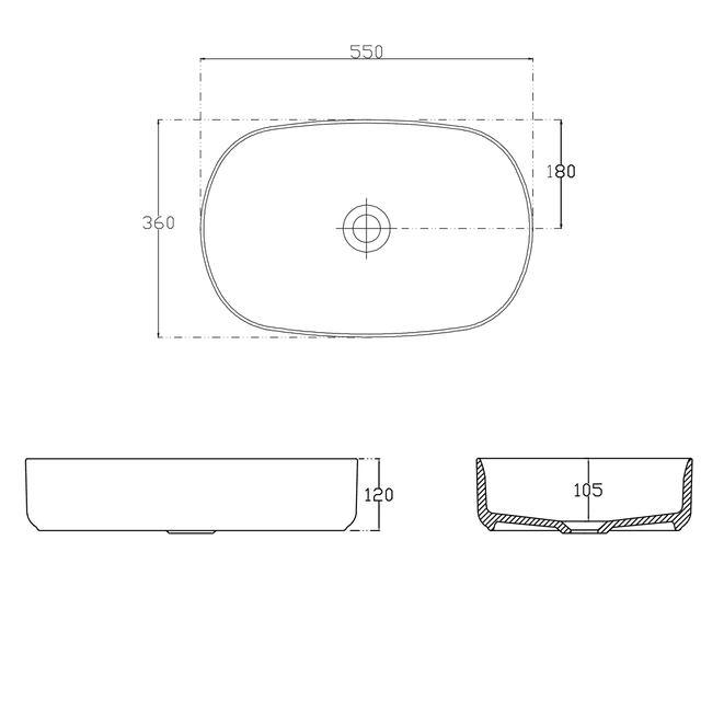 INFINITY OVAL umywalka ceramiczna nablatowa 55x36 cm