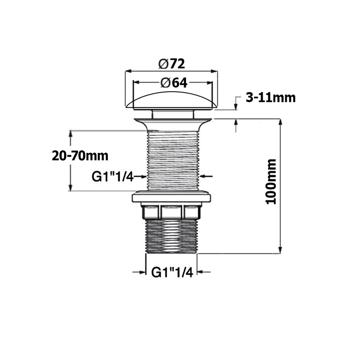Korek umywalkowy 5/4" klik-klak ceramiczny biały 20-70mm