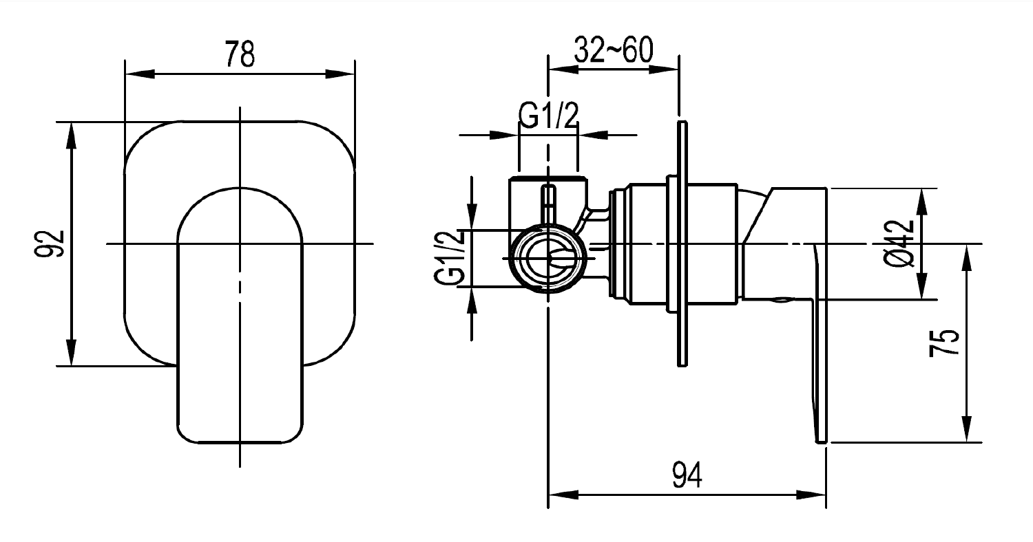 DAPHNE bateria prysznicowa podtynkowa z 1 wyjściem, chrom