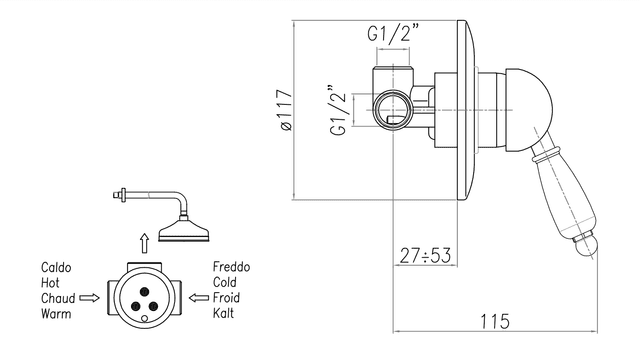 KIRKÉ WHITE prysznicowa bateria podtynkowa, biały uchwyt, chrom