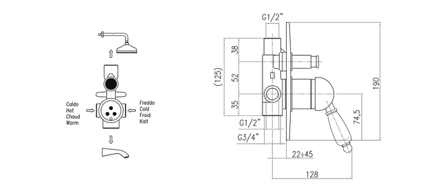 KIRKÉ WHITE podtynkowa bateria z przełącznikiem, biały uchwyt