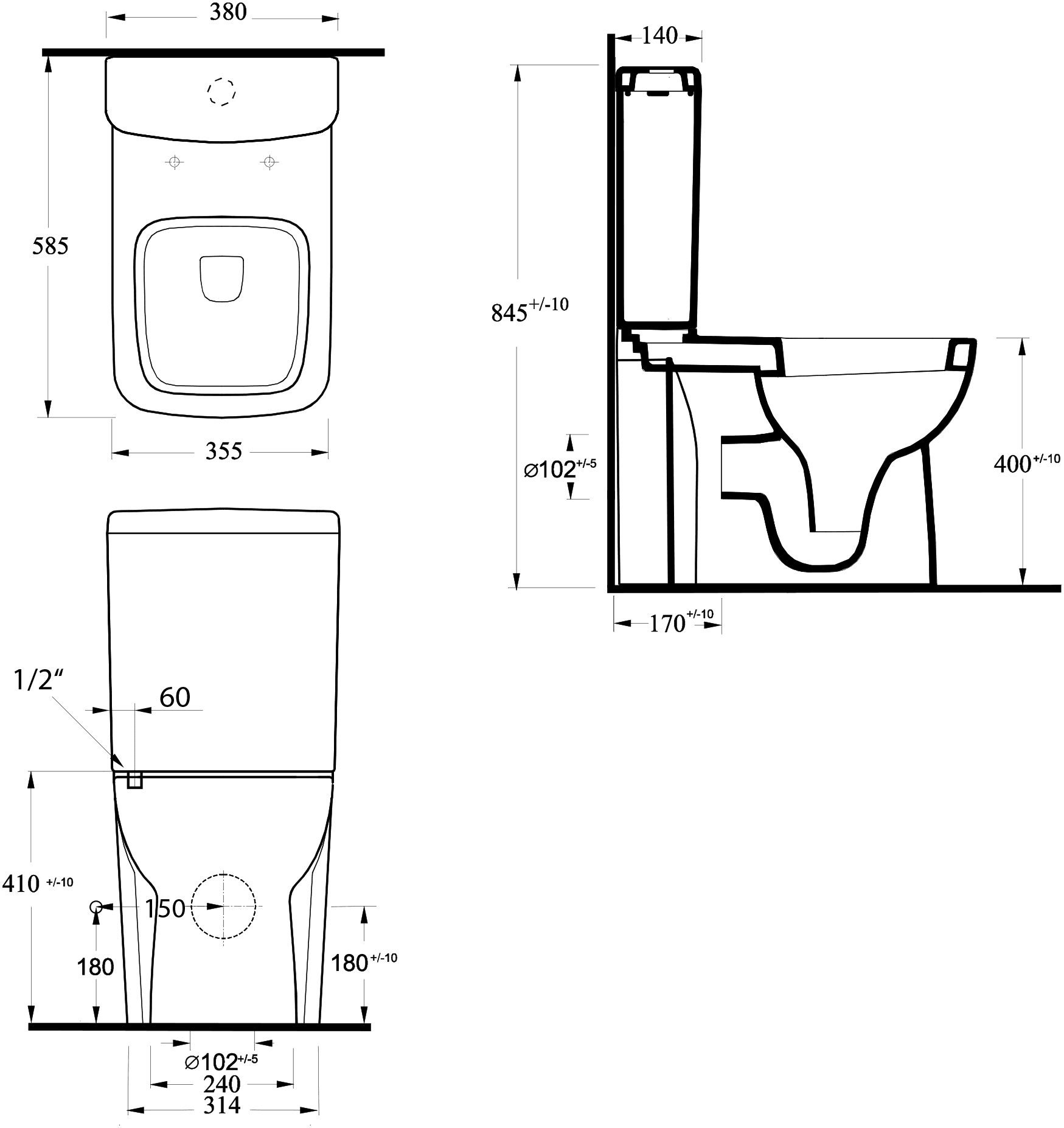 TYANA SHORT kompakt WC z mechanizmem spłukującym