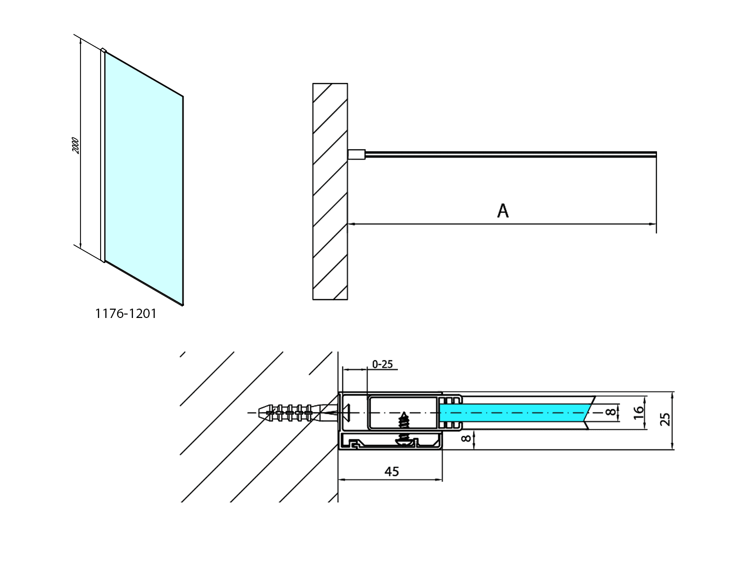 MODULAR SHOWER ścianka walk-in 1200 mm z powłoką Antidrop