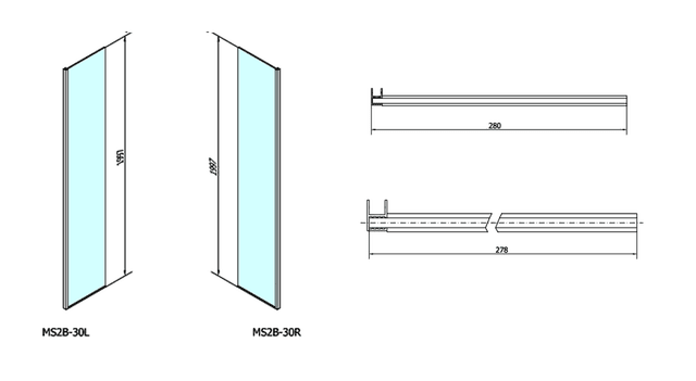 MODULAR SHOWER dodatkowy panel lewy 300 mm do ścianki MS2