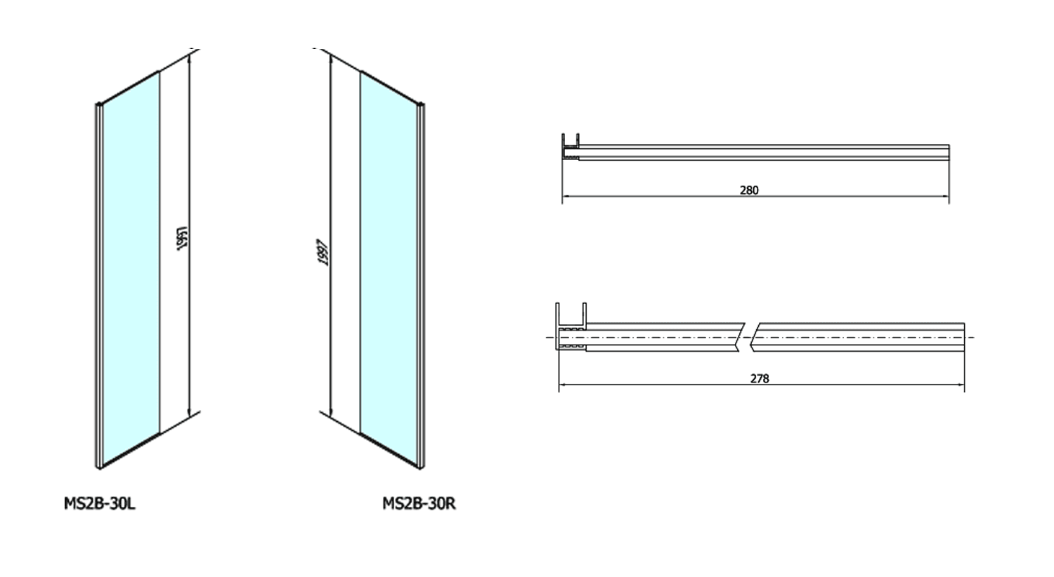 MODULAR SHOWER panel dodatkowy 300 mm prawy do ścianki