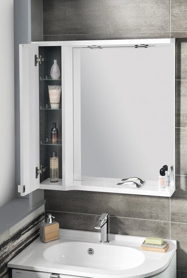 PULSE szafka z lustrem LED, 75x80x17 cm, lewa biała/antracyt (PU077L)