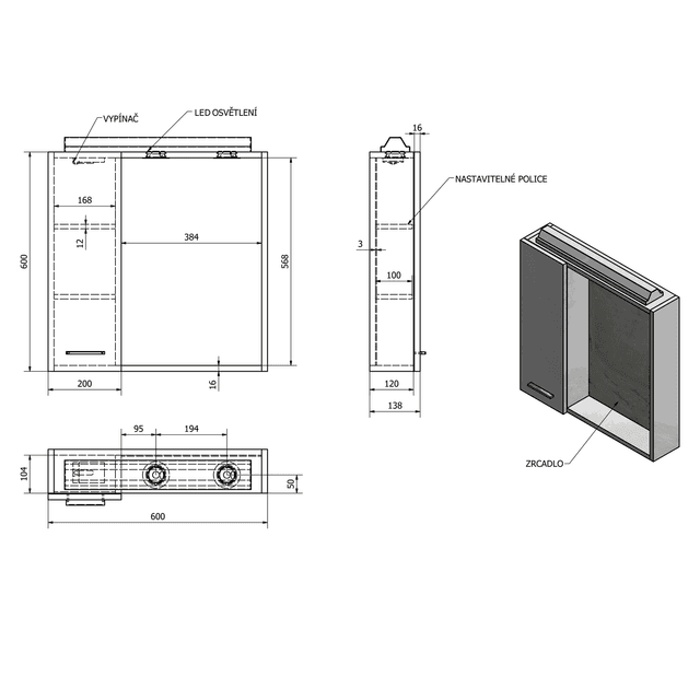 ZOJA/KERAMIA szafka z lustrem i oświetleniem LED 60x60 cm, lewa