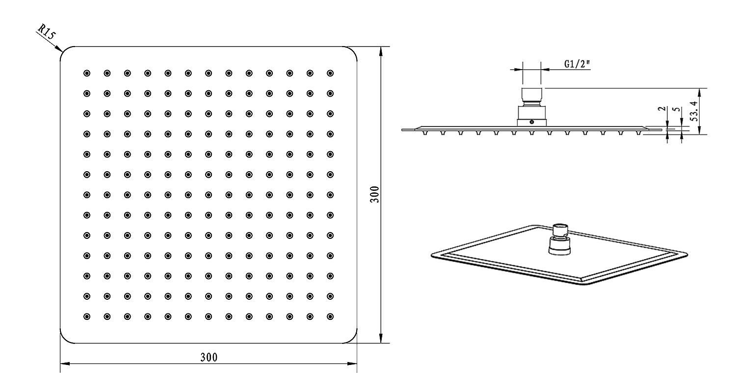 SLIM kwadratowa deszczownica 300x300mm, stal nierdzewna