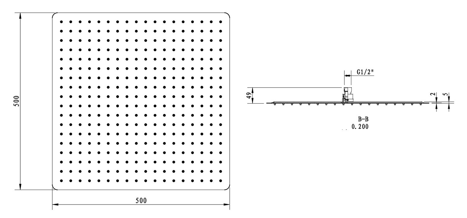 SLIM kwadratowa deszczownica 500x500mm, stal nierdzewna
