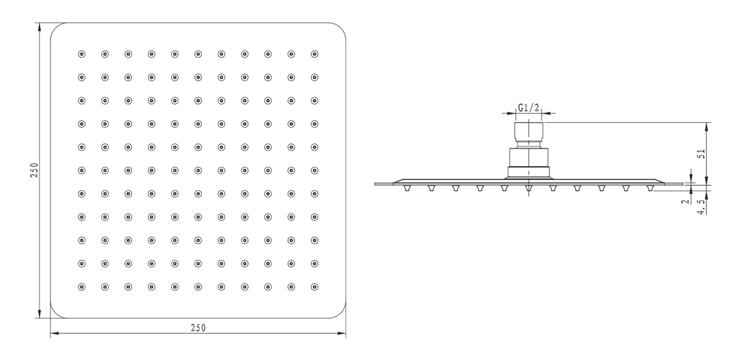 SLIM kwadratowa deszczownia 250x250mm stal nierdzewna