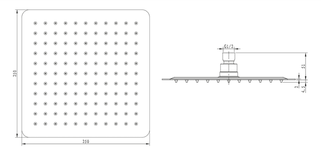 SLIM kwadratowa deszczownia 250x250mm stal nierdzewna