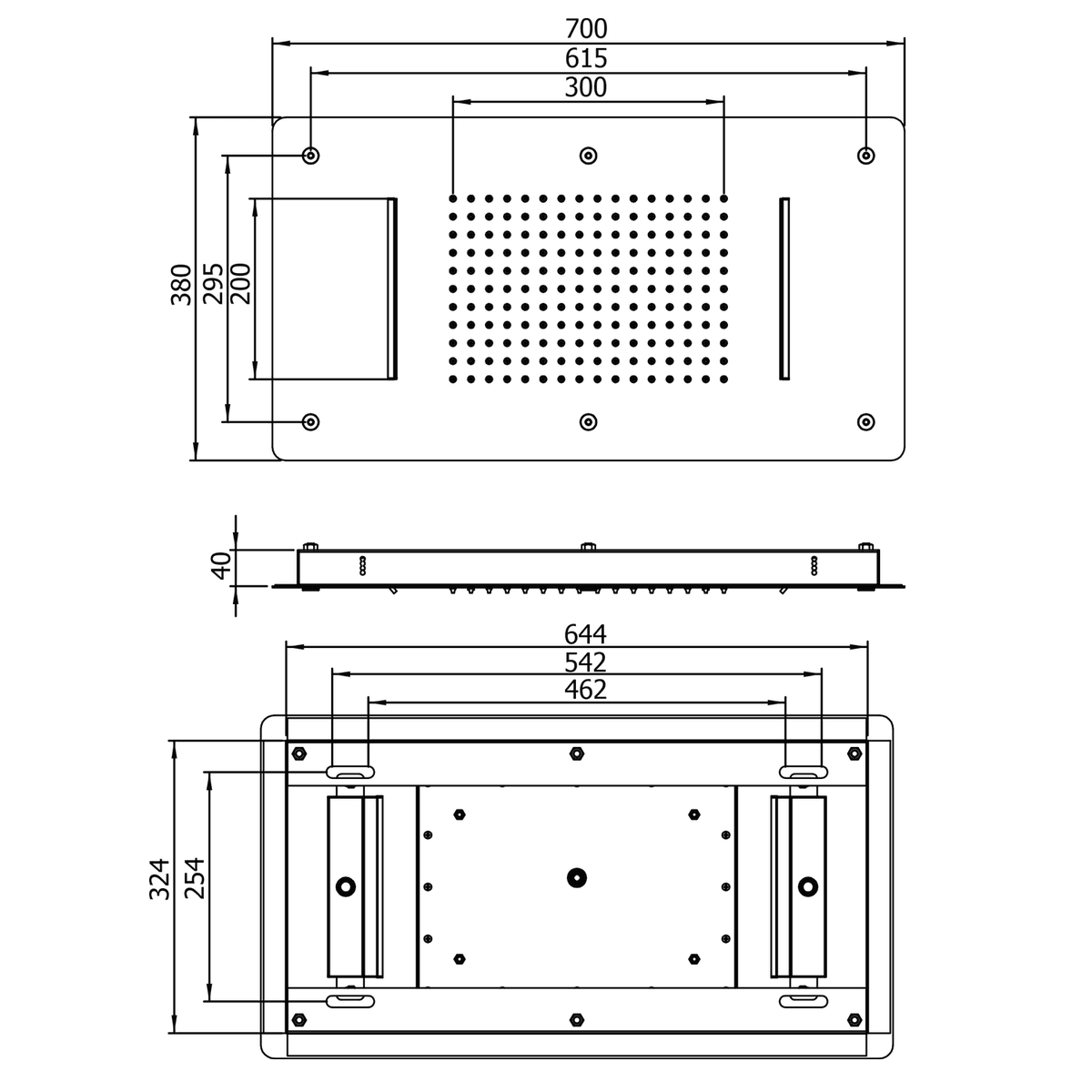 Deszczownia sufitowa 2xkaskada 700x380mm stal nierdzewna