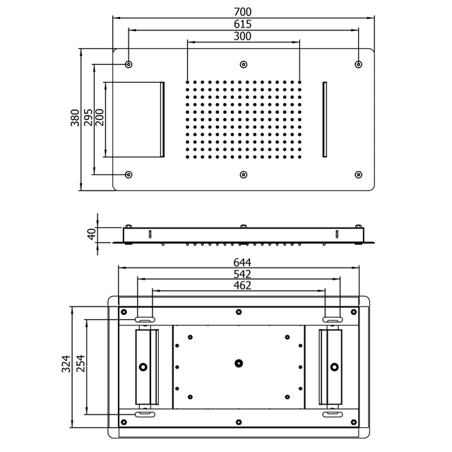 Deszczownia sufitowa 2xkaskada 700x380mm stal nierdzewna