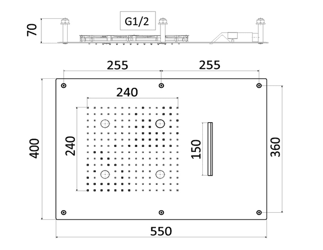 CHROMOTERAPIE deszczownia 55x40 cm z LED i sterownikiem C