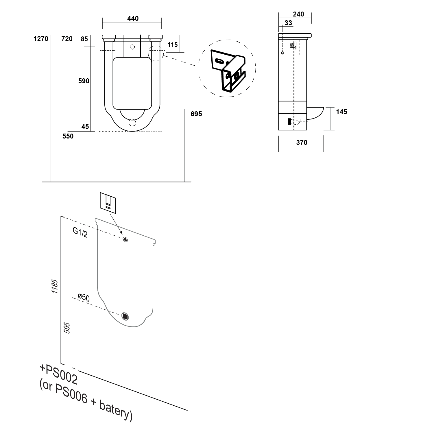 WALDORF pisuar 44x69x37cm z syfonem i zestawem mocującym