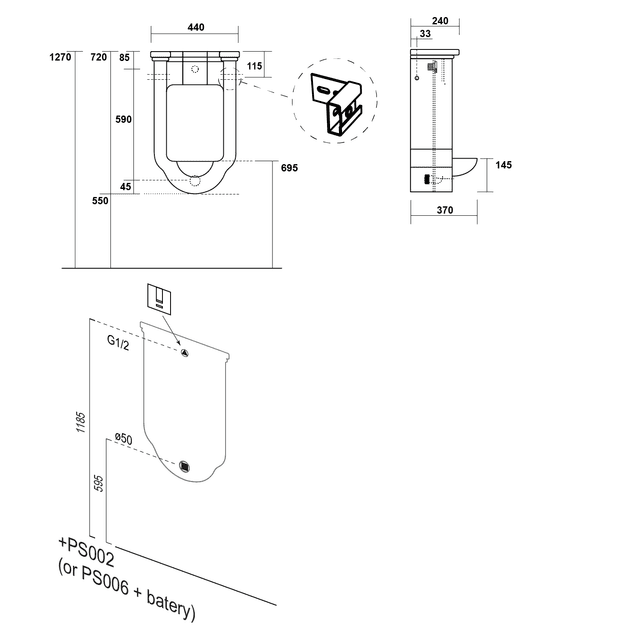 WALDORF pisuar 44x69x37cm z syfonem i zestawem mocującym