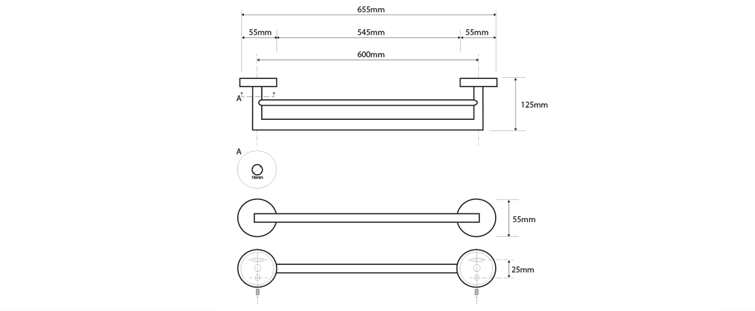 X-STEEL podwójny wieszak na ręczniki 655mm, stal nierdzewna
