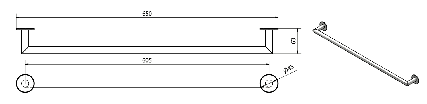 CIRCLE wieszak na ręcznik do szkła, chromowany 650x70mm
