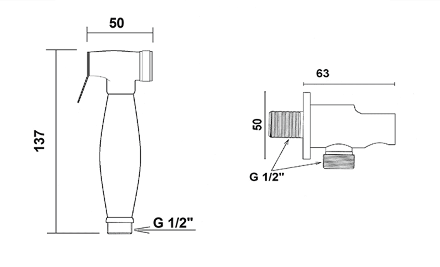 Prysznic bidetowy retro z wężem i uchwytem, chrom