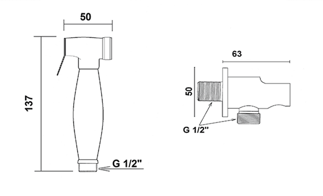 Retro prysznic bidetowy z wężem i uchwytem złoty