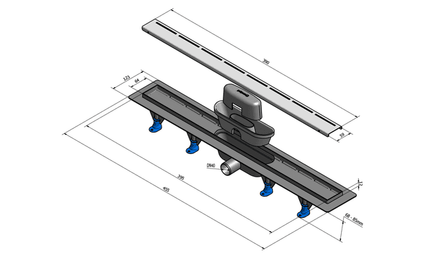ROAD odpływ liniowy plastikowy z rusztem ze stali nierdzewnej 455x123 mm