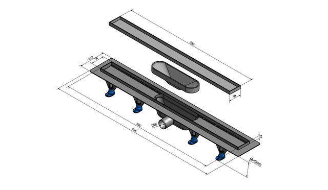 TILE odpływ liniowy plastikowy z rusztem ze stali nierdzewnej