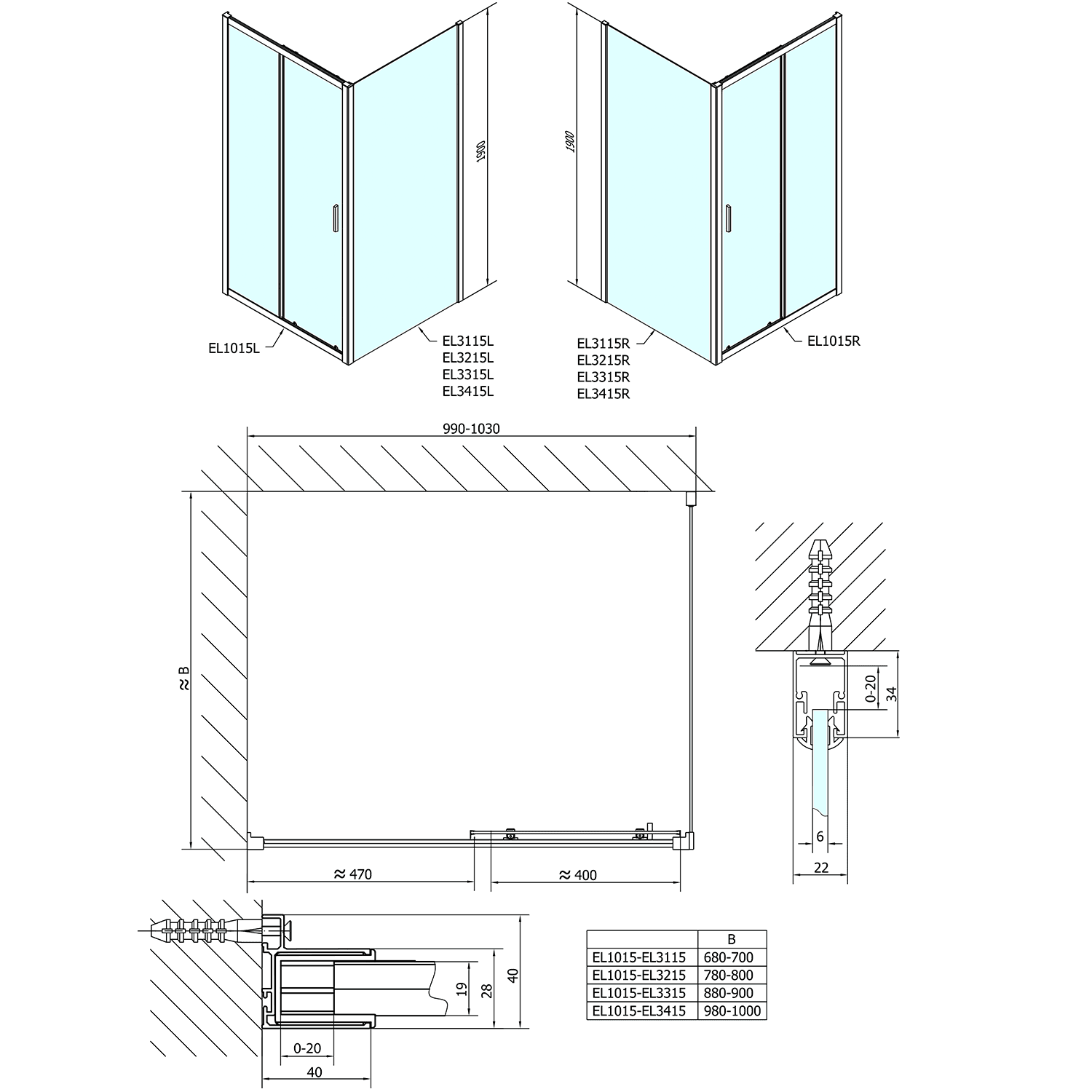 Easy Line prostokątna kabina prysznicowa 1000x800mm