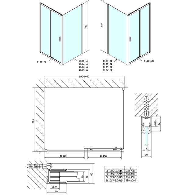 Easy Line prostokątna kabina prysznicowa 1000x800mm