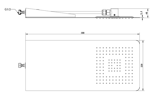 SLIM deszczownia ścienna 220x500 mm, kwadratowa, stal nierdzewna