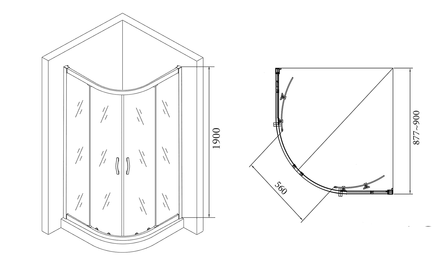AKCE półokrągła kabina prysznicowa 900x900mm, szkło BRICK