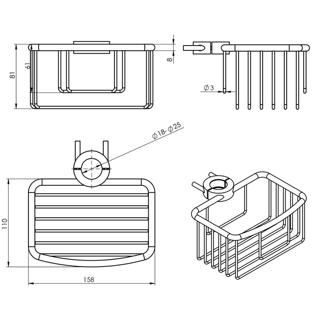 SMART półka prysznicowa na drążek 18-25mm, chrom