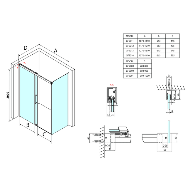 Fondura prostokątna kabina prysznicowa 1300x1000mm L/P