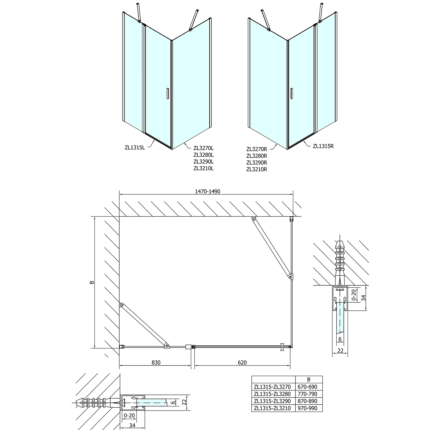 Zoom Line prostokątna kabina prysznicowa 1500x800mm L/P