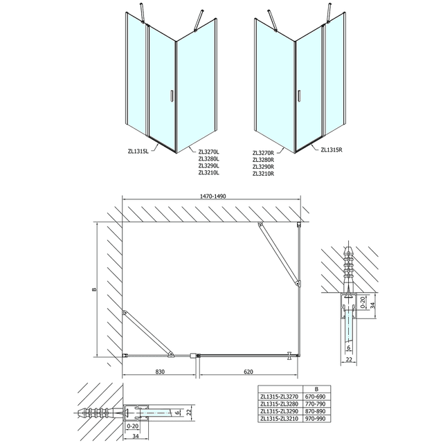 Zoom Line prostokątna kabina prysznicowa 1500x800mm L/P