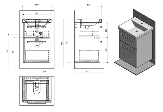 THEIA Szafka umywalkowa 46,4x70x43,5cm sosna rustykalna